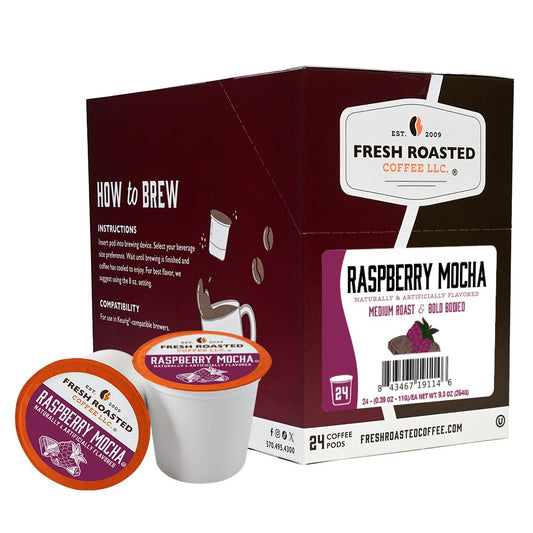 Fresh Roasted Coffee, Raspberry Mocha, Flavored Coffee Pods, K-Cup Compatible, 24 Count