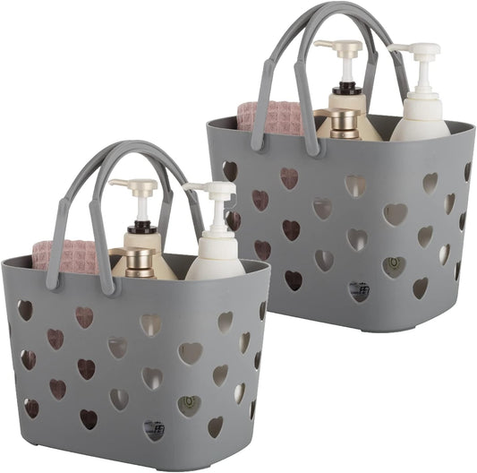 Anyoifax Portable Shower Caddy Tote Plastic Storage Basket with Handle Box Organizer Bin for Bathroom, College Dorm, Pantry, Kitchen, 2 Pack, Grey