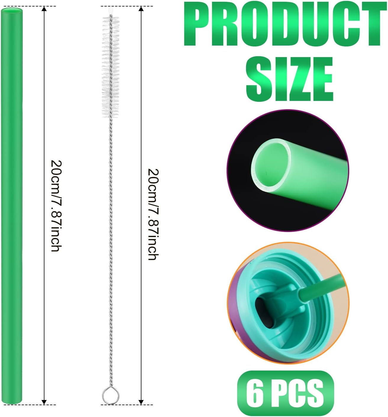 6pcs Replacement Straws for Owala FreeSip 24oz 32oz, Reusable Plastic Straws with Cleaning Brush for Owala Insulated Water Bottle 24 oz 32 oz and Flip 25 oz, Tumbler Accessories (Green)