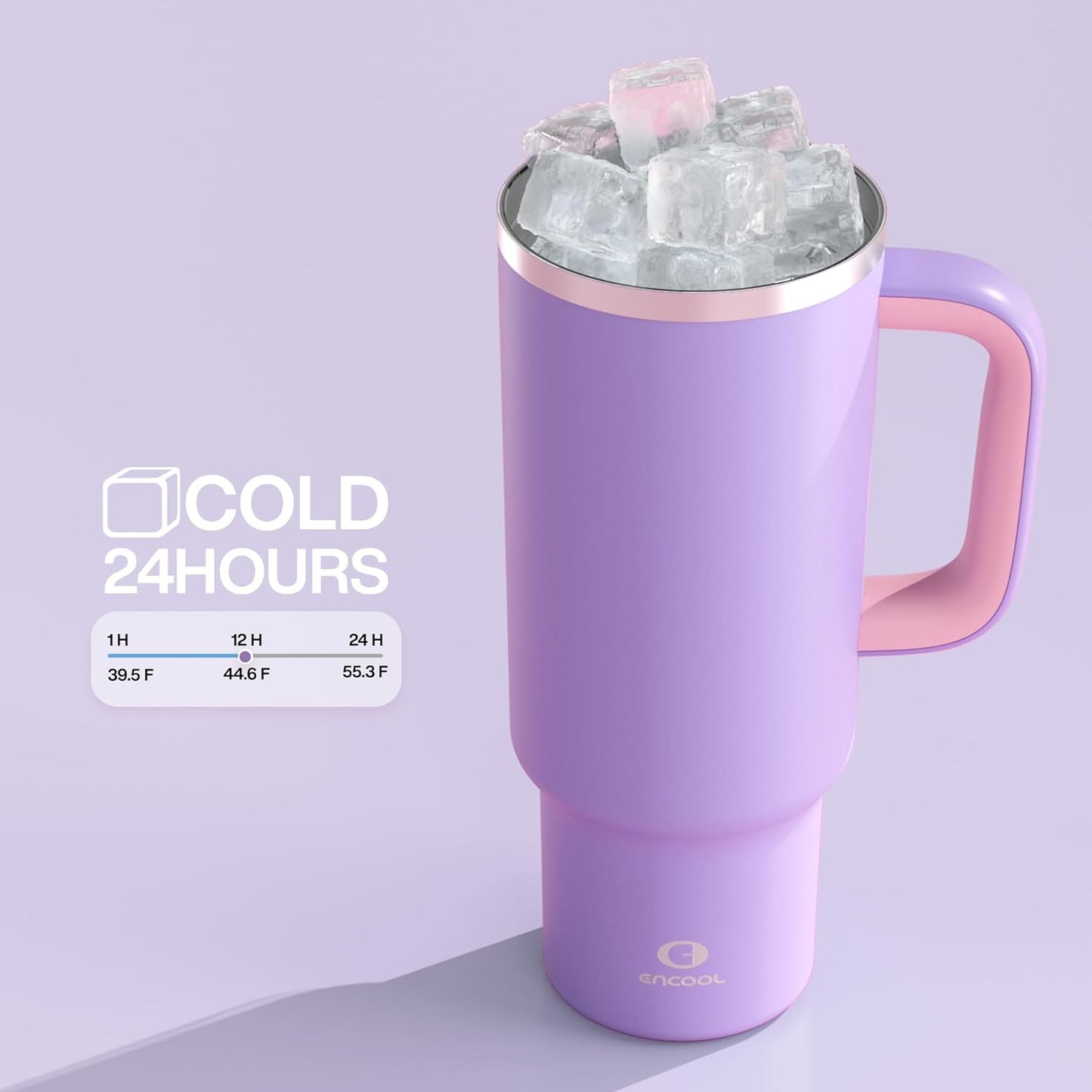 40 oz Tumbler with Handle and Straw: Stainless Steel Insulated Tumbler Keeps Cold for 24 Hours, Leakproof Travel Cup Fits in Cup Holder and BPA-Free, Mauve