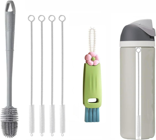 Straw Cleaner Brush Fit for Owala FreeSip 24oz/32oz/40oz, Silicone Long Handle Bottle Brush Compatible with Owala Water Bottle,Plus 3 in 1 Cup Lid Cleaning Brush
