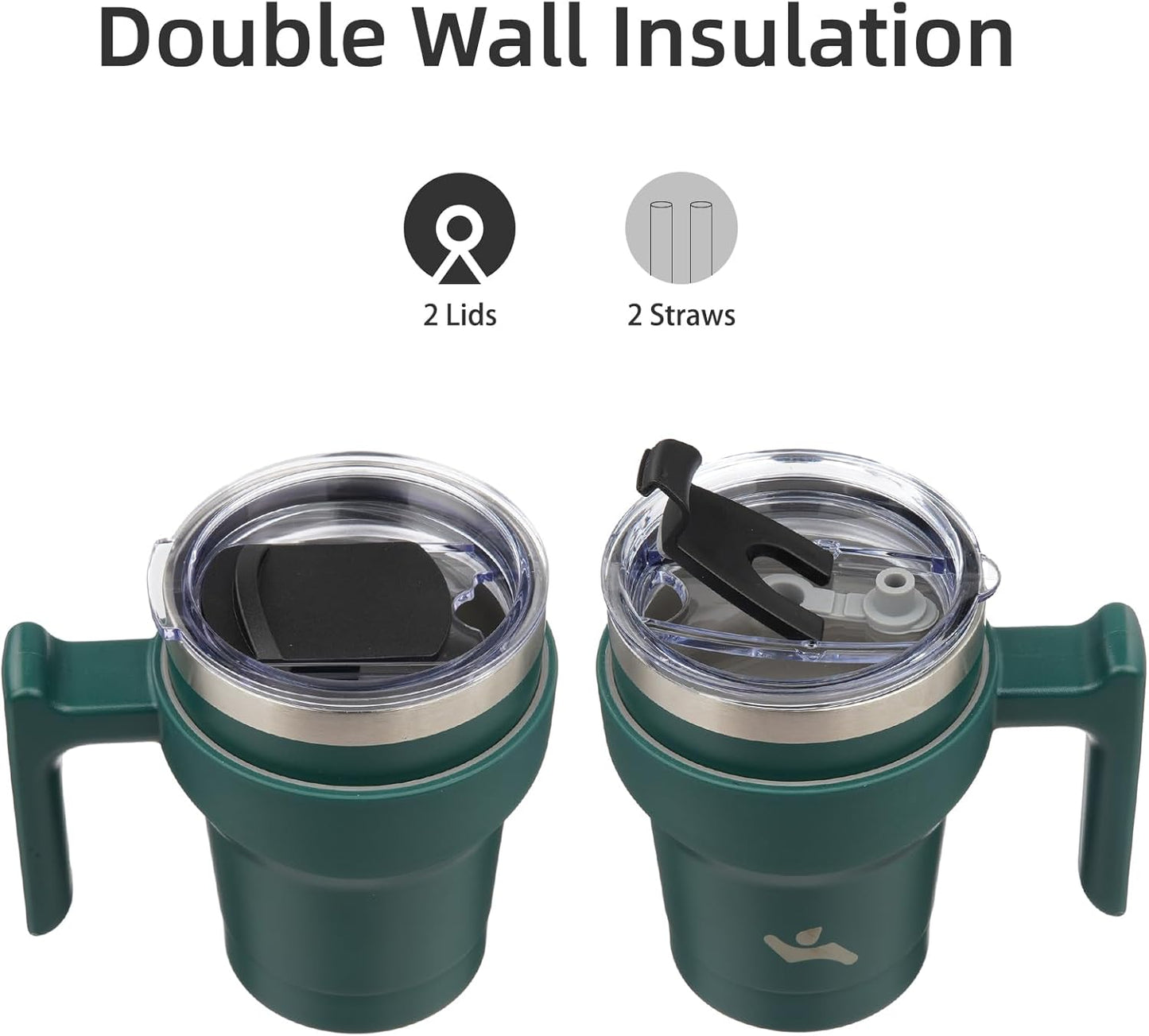 10 oz Tumbler with Handle and 2 Straw 2 Lid, Insulated Water Bottle Stainless Steel Vacuum Cup Reusable Travel Mug,Army Green