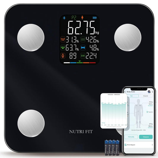 Smart Scale for Body Weight Scale with Body Fat BMI Muscle, NUTRI FIT Digital Bathroom Scale Bluetooth Composition Analysis Sync App, 17 Metrics High Accuracy for Weight Loss, 7-in-1 Large VA Display