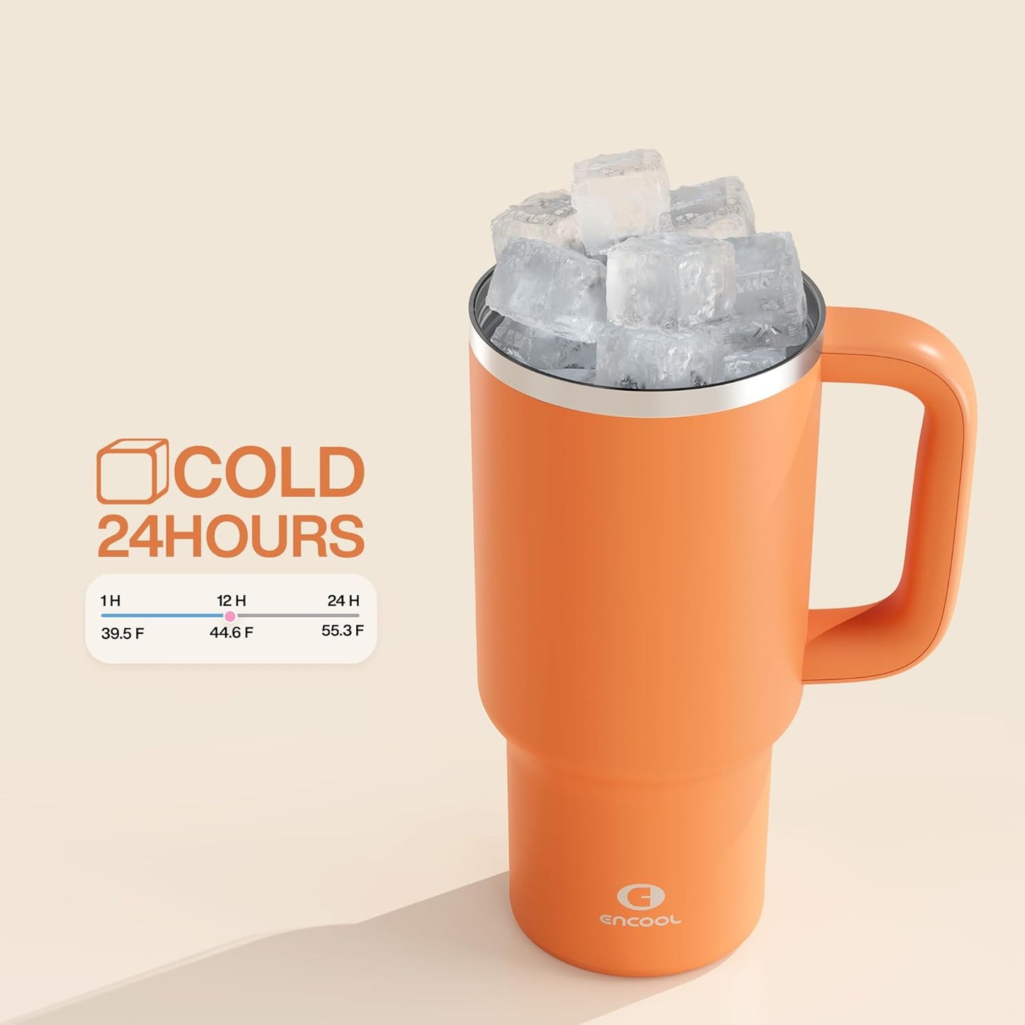 32 oz Tumbler with Handle and Straw: Stainless Steel Insulated Tumbler Keeps Cold for 24 Hours, Leakproof Travel Cup Fits in Cup Holder and BPA-Free,Moderate Orange