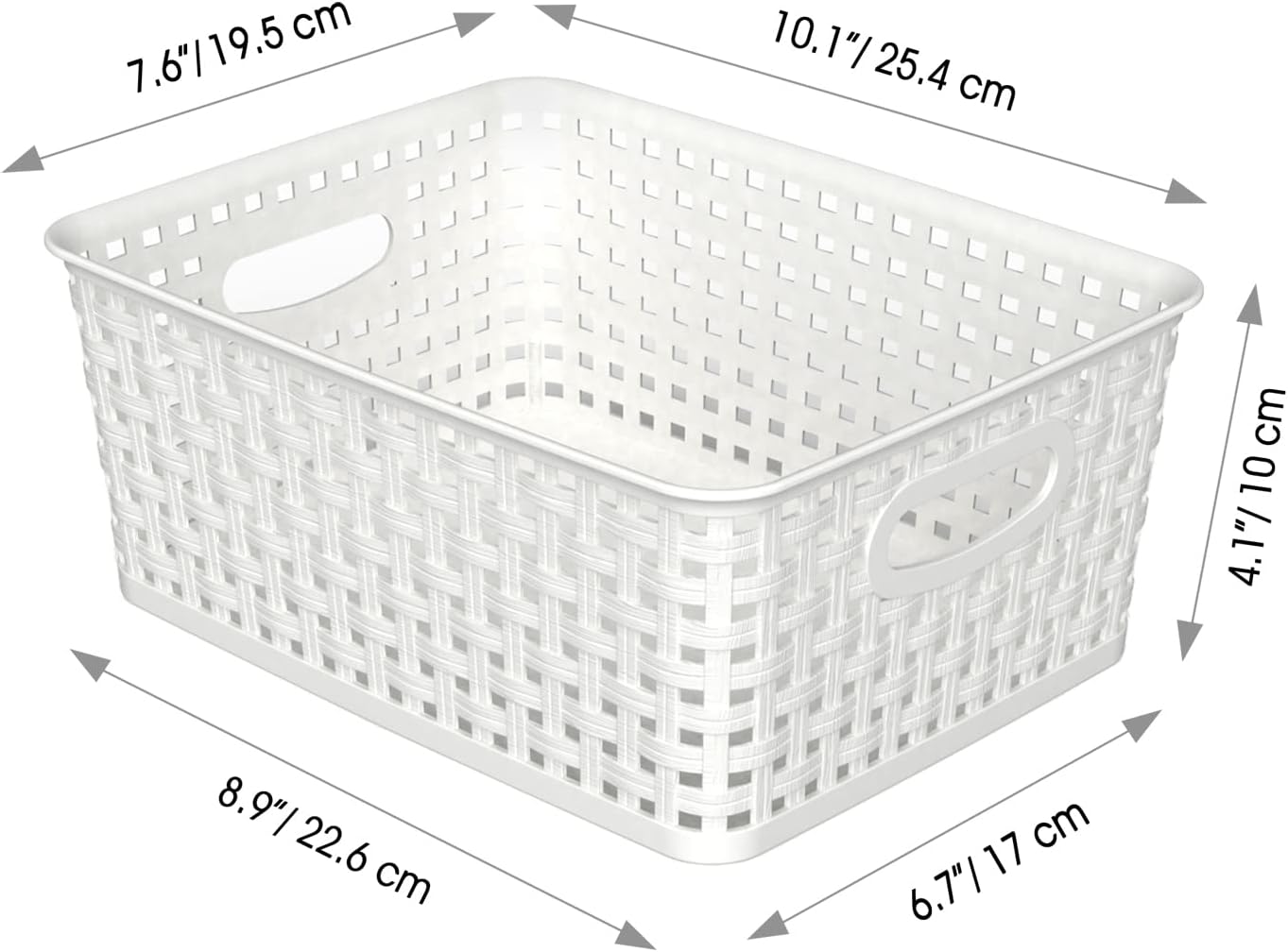 WYT 12-Pack Plastic Small Shelf Storage Weave Baskets for Organizing, White