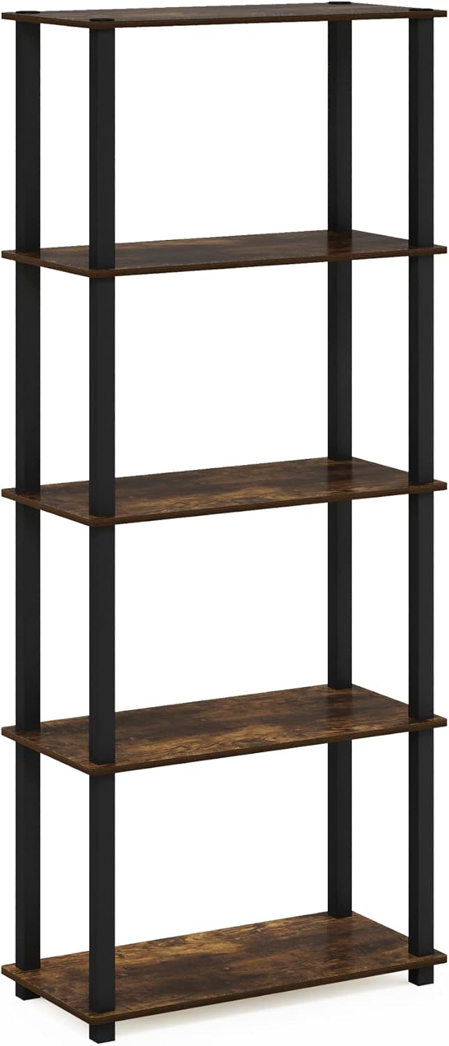Furinno Turn-S-Tube 5-Tier Multipurpose Shelf Display Rack with Square Tubes, Amber Pine/Black