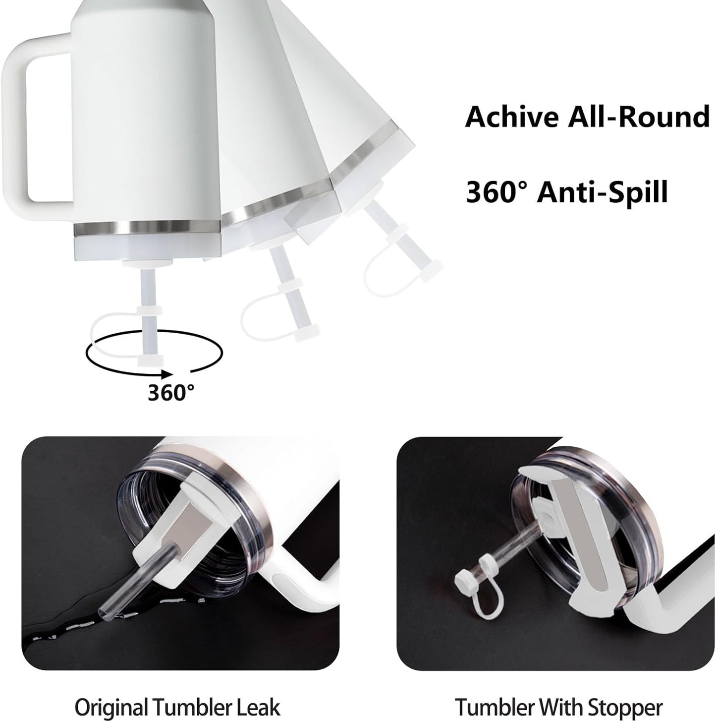 Silicone Spill Stopper Set Compatible with Stanley Cup 2.0 30oz & 40oz with Straw Cover (Set of 2, Frost)