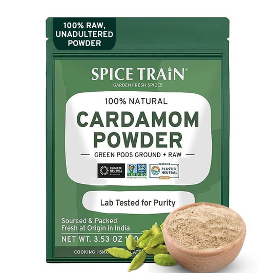 Cardamom Powder (100g/3.53oz) Gluten Free, Raw Ground Elaichi for Cooking, Smoothies, Lattes, Masala Tea, Packed in Resealable Zip Lock Pouch