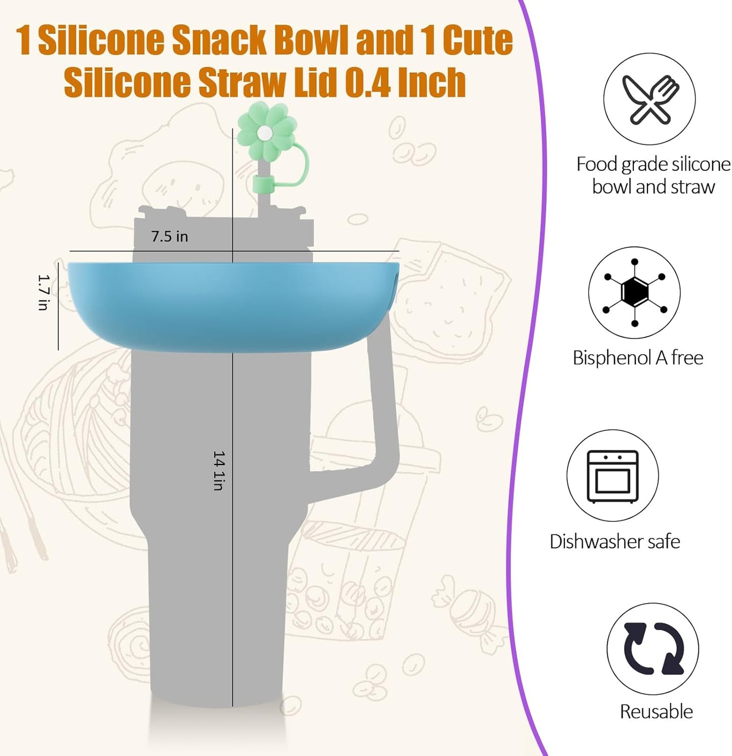 Snack Bowl for Stanley Cup 30 oz with Handle-Perfectly Compatible with Stanley Quencher H2.0 Tumbler 30 oz with Handle, Reusable Silicone Snack Tray, Stanley cup accessories-christmas gifts (Pink ）