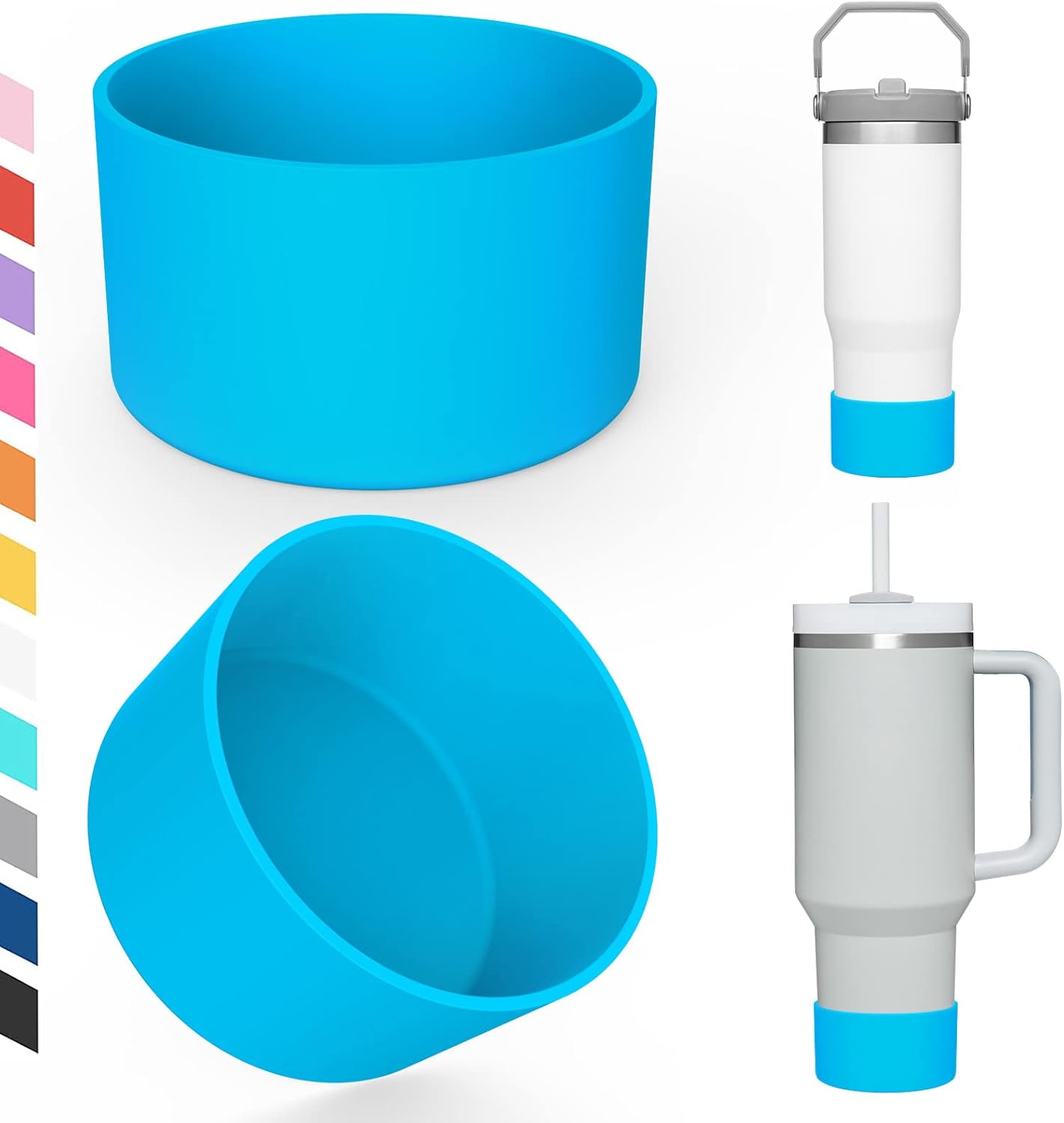 Upgrade 2PCS Protective Silicone Boot Bumper for Stanley Quencher Adventure 40oz 30oz IceFlow 20oz 30oz Tumbler, Water Bottle Bottom Sleeve Cover Accessories for Stanley Mug Cup(Light Blue)