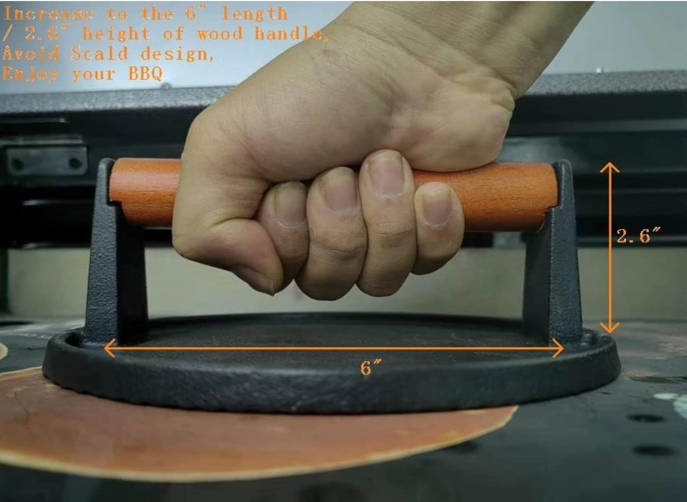 Firsgrill Cast Iron Grill Presses with Wood Handle (Round w Flat Bottom)