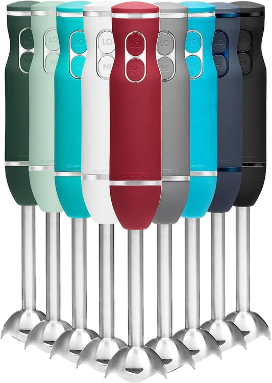 Chefman Immersion Stick Hand Blender with Stainless Steel Blades, Powerful Electric Ice Crushing 2-Speed Control Handheld Food Mixer, Purees, Smoothies, Shakes, Sauces & Soups, Red