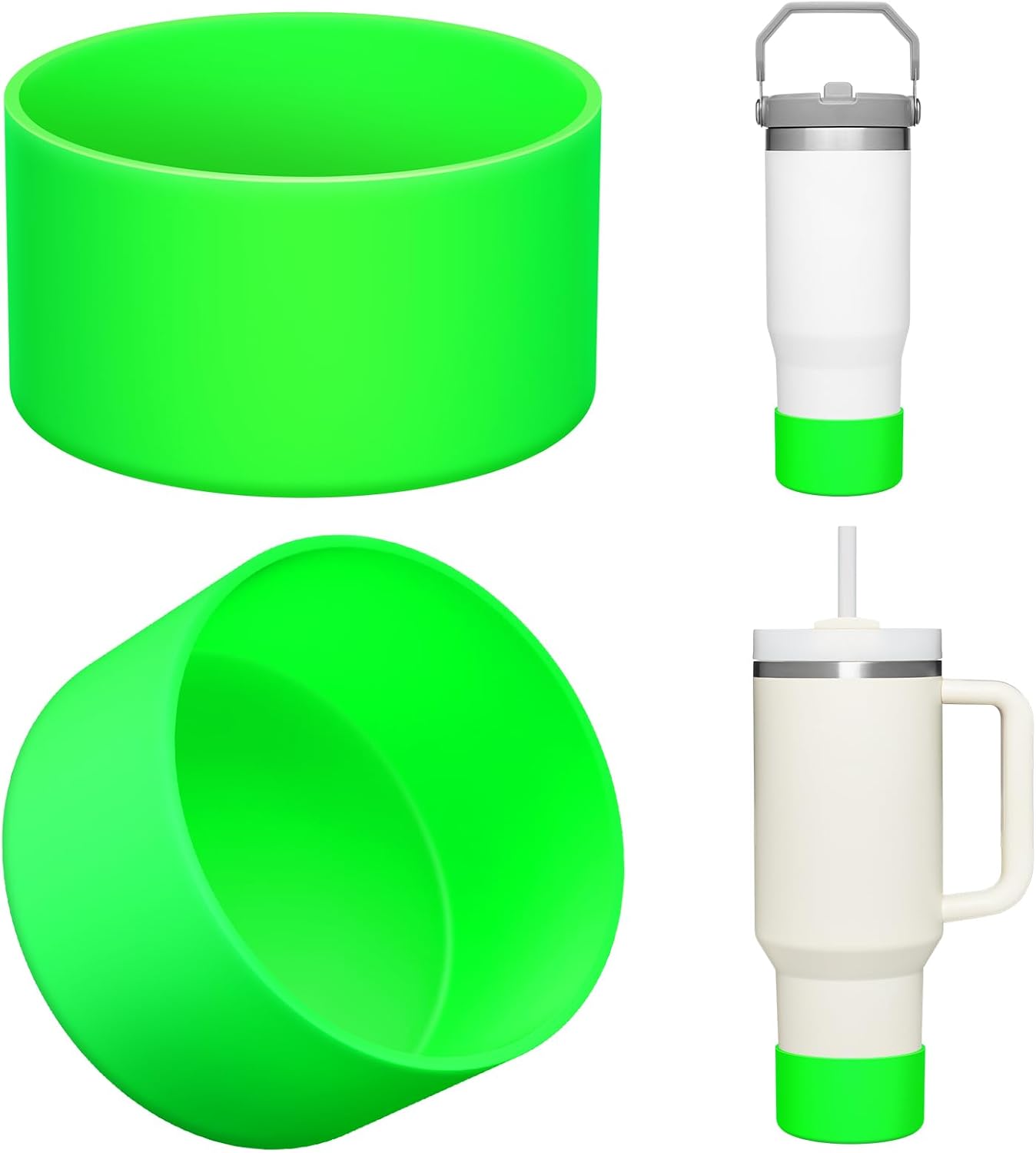 Upgrade 2PCS Protective Silicone Boot Bumper for Stanley Quencher Adventure 40oz 30oz IceFlow 20oz 30oz Tumbler, Water Bottle Bottom Sleeve Cover Accessories for Stanley Mug Cup(Bright Green)