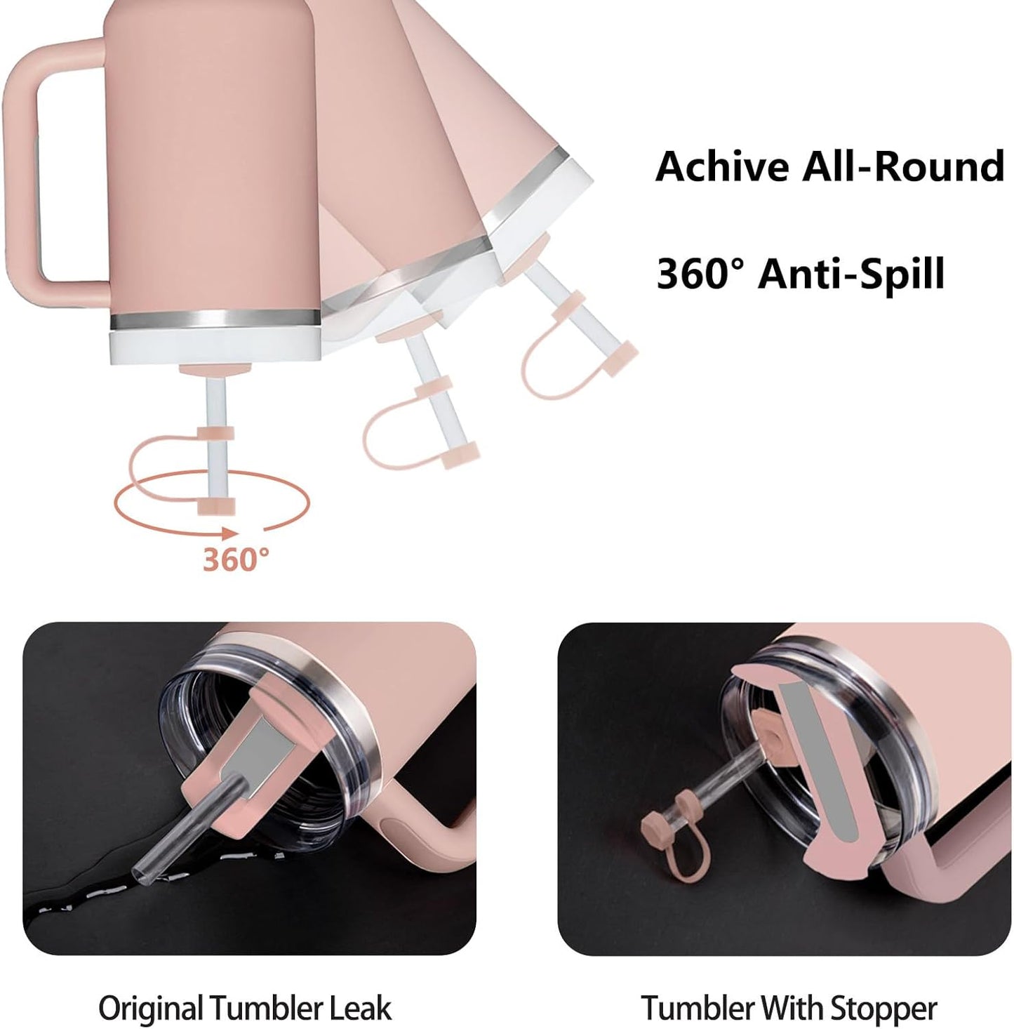 Silicone Spill Stopper Set Compatible with Stanley Cup 2.0 30oz & 40oz with Straw Cover (Set of 2, Pink Dusk)