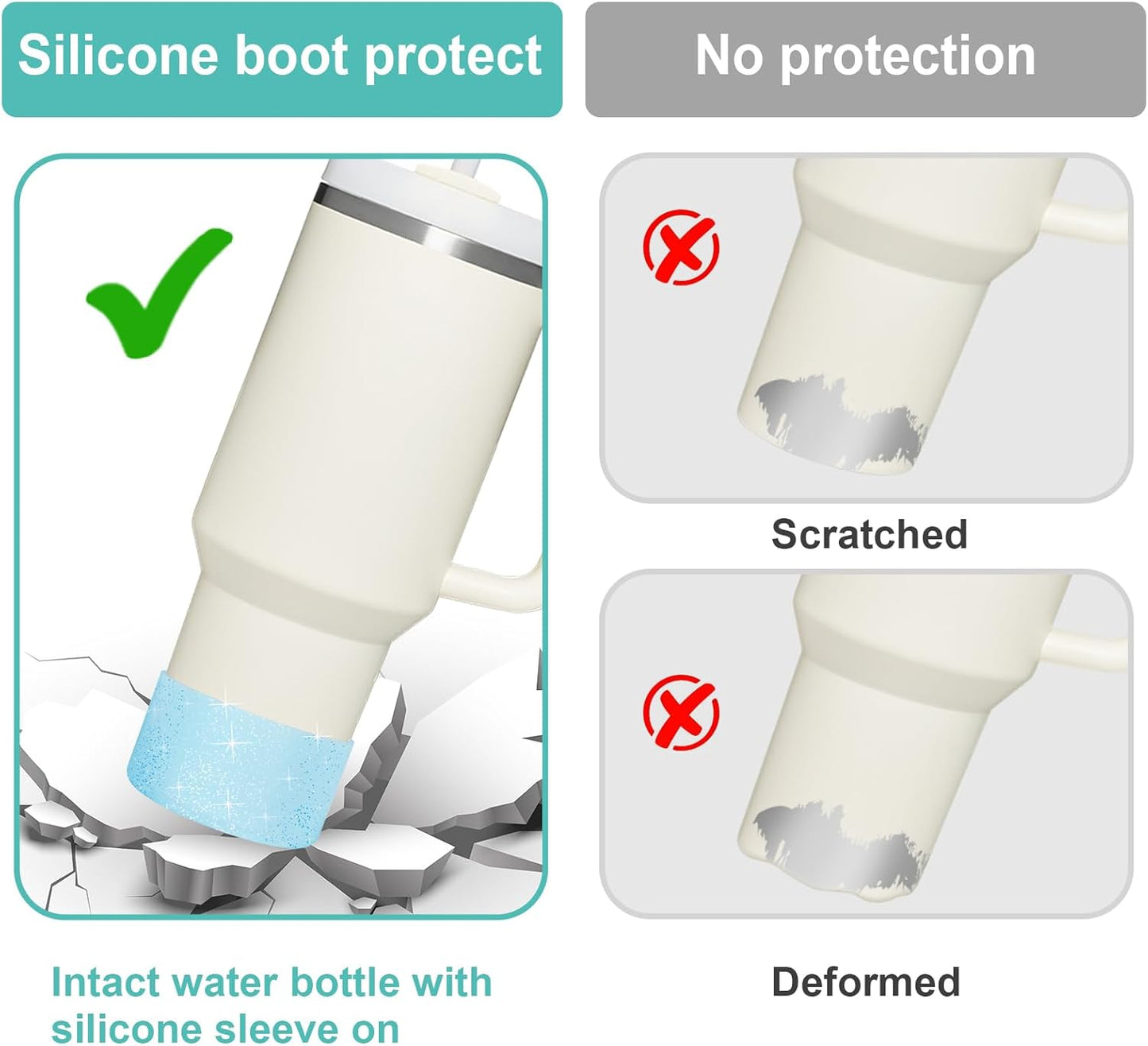 Upgrade 2PCS Protective Silicone Boot Bumper for Stanley Quencher Adventure 40oz 30oz IceFlow 20oz 30oz Tumbler, Water Bottle Bottom Sleeve Cover Accessories for Stanley Mug Cup(Glitter Blue)