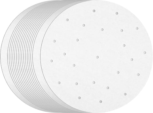 Juvale Disposable Air Fryer Liners - 10-Inch Round White 100-Pack - Perforated Parchment Paper Sheets for Dumplings, Buns & Dim Sum - Steamer Basket Liners & Air Fryer Accessories