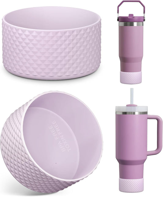 Upgrade 2PCS Protective Silicone Boot Bumper for Stanley Quencher Adventure 40oz 30oz 20oz Tumbler, Water Bottle Bottom Sleeve Cover Accessories for Stanley Mug Cup(Violet)