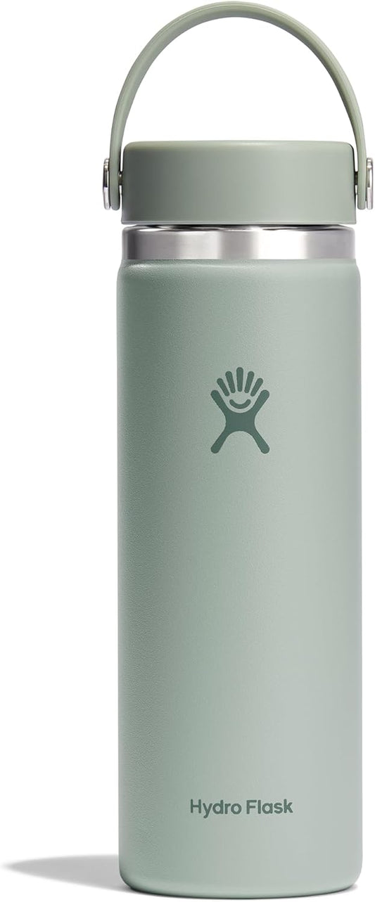 Hydro Flask Water Bottle - Insulated Stainless Steel - Wide Mouth Flex Lid, Non Spill, Leakproof and Refillable in 20 Oz Agave Green