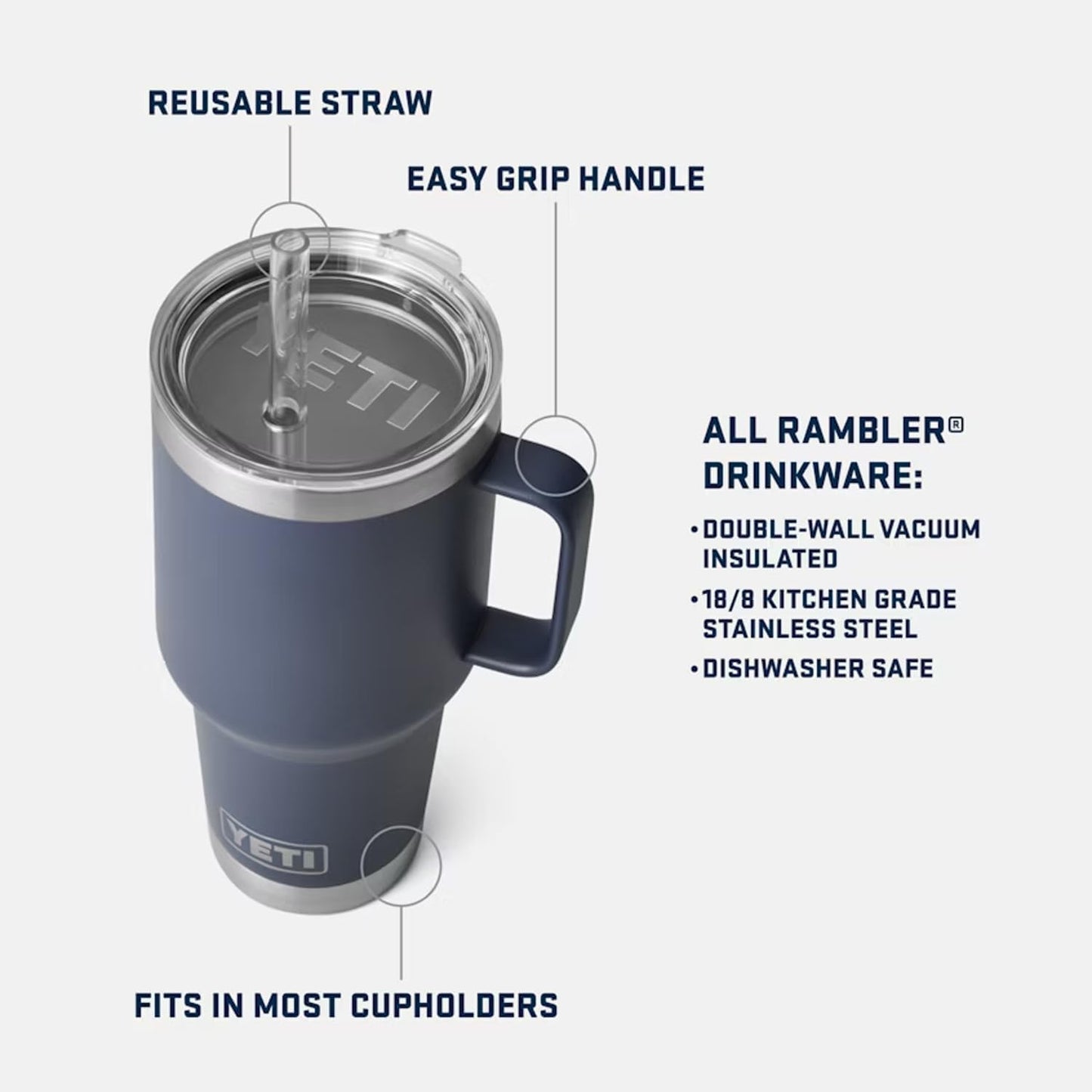 YETI Rambler 35 oz Tumbler with Handle and Straw Lid, Travel Mug Water Tumbler, Vacuum Insulated Cup with Handle, Stainless Steel, Beekeeper