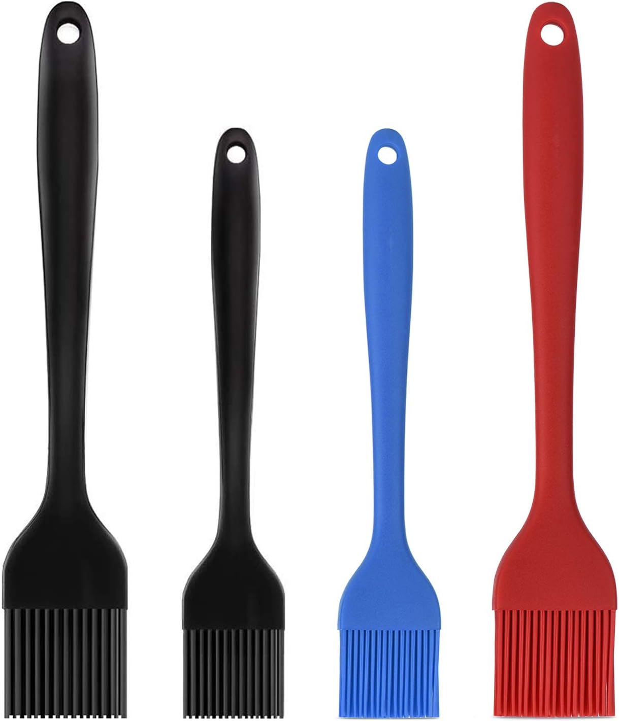 Hhyn Silicone Basting Pastry Brush Set 4 Pack Heat Resistant Spread Oil Butter Sauce for BBQ Grill Barbeque Kitchen Baking Cooking Pastries, 2 Large & 2 Small Multicolor
