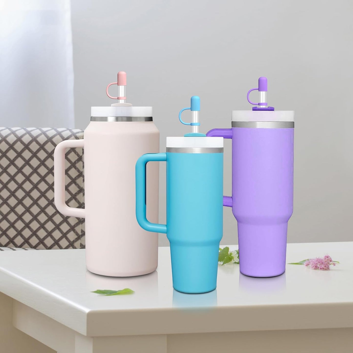 12 Clear Replacement Straws with Cover Caps for Stanley|Owala|Simple Modern 40 oz 30 oz 20 oz 14 oz Tumbler, Reusable Drinking Straws with Topper, Stopper, Cleaning Brush for Stanley Cup Accessorie