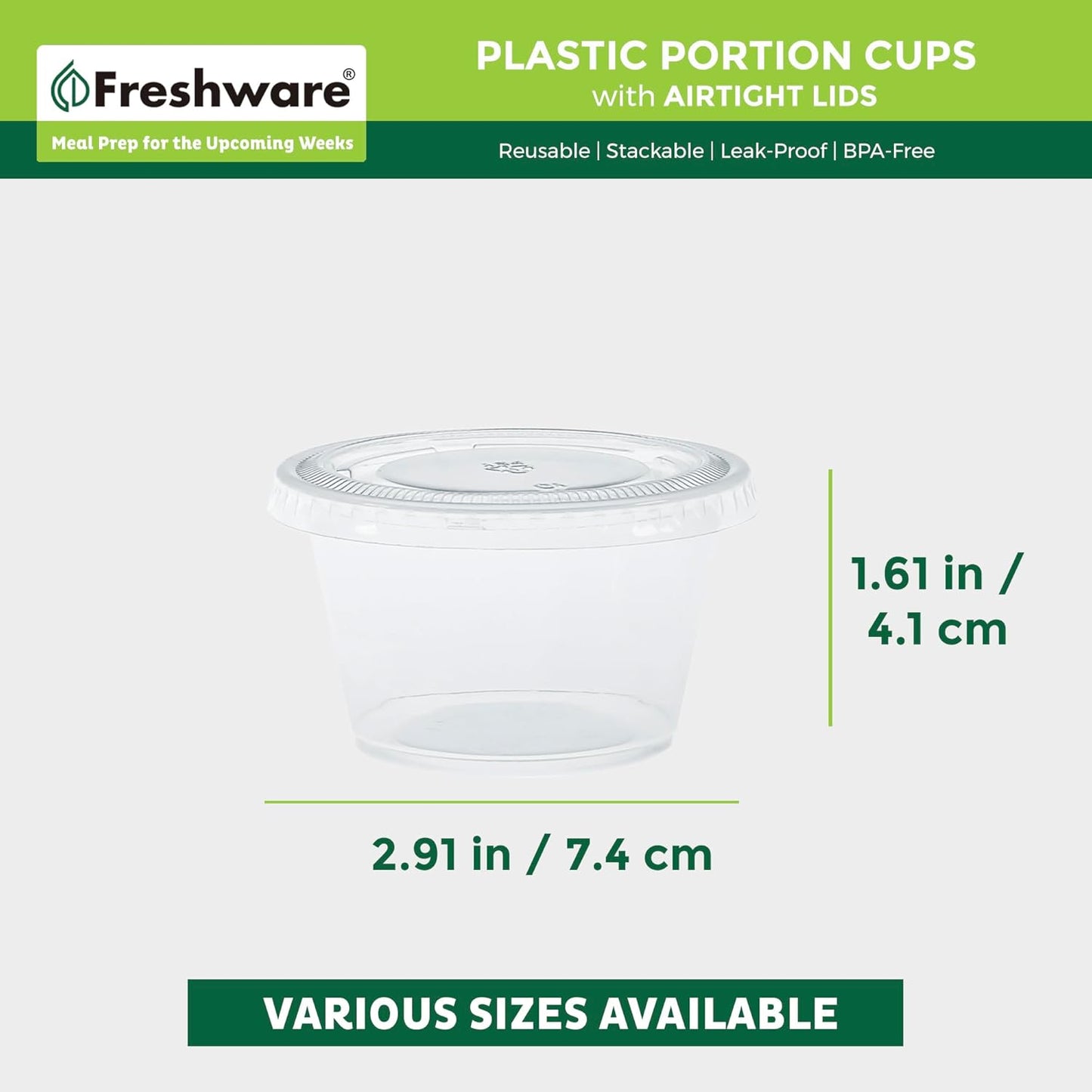 Freshware Plastic Portion Cups with Lids [4 Ounce, 200 Sets] Disposable Plastic Cups for Meal Prep, Salad Dressing, Jellos Shot Cups, Souffle Cups, Condiment and Dipping Sauce Cups