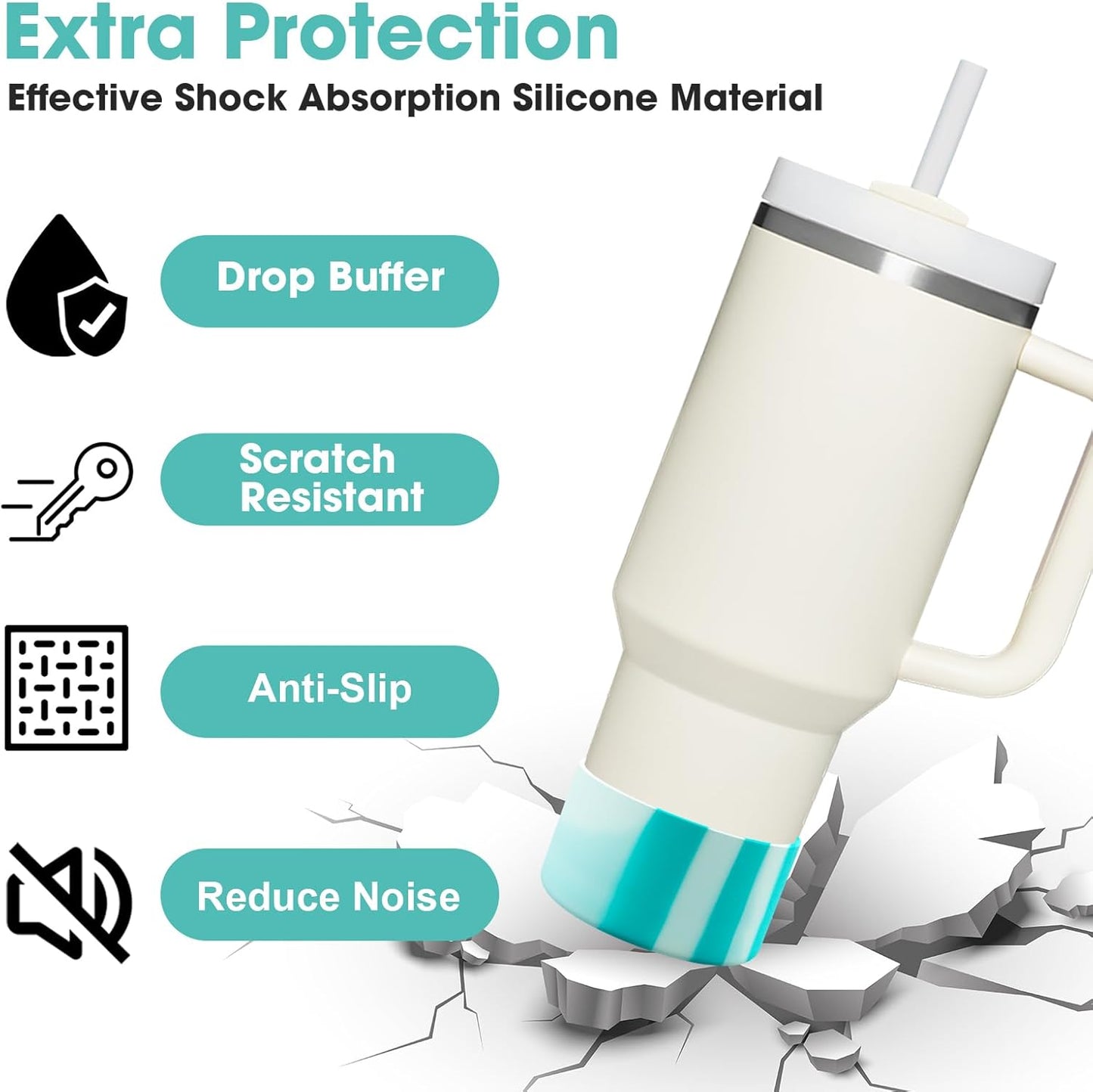 Upgrade 2PCS Protective Silicone Boot Bumper for Stanley Quencher Adventure 40oz 30oz IceFlow 20oz 30oz Tumbler, Water Bottle Bottom Sleeve Cover Accessories for Stanley Mug Cup(Cyan+White)