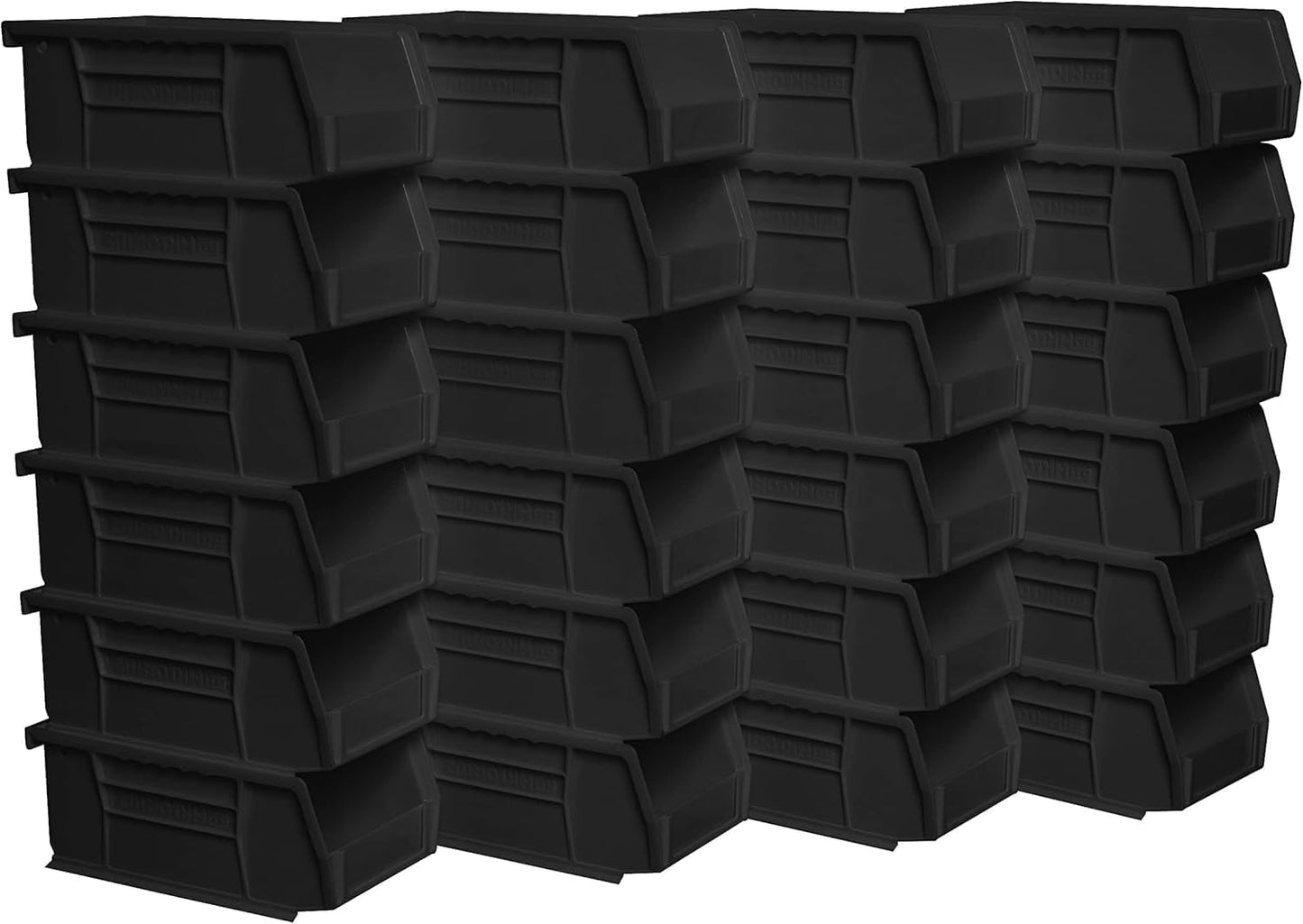 Akro-Mils 30220 AkroBins Plastic Storage Bins, Space-Saving Stackable Bins for Garage, Pantry, Craft Organization, 7-" x 4-" x 3-", Black, 24-Pack
