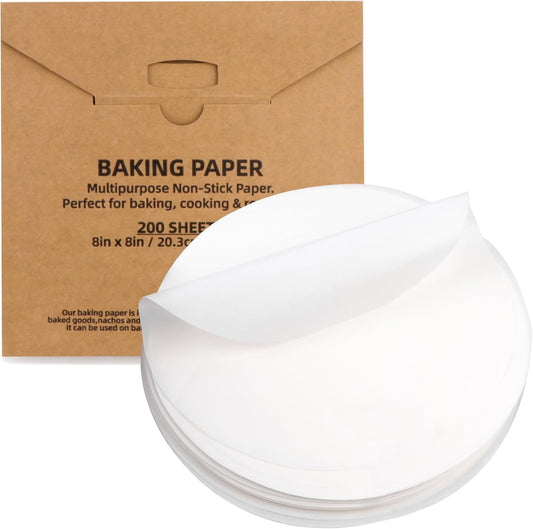 200 Pcs Parchment Paper Baking Sheets Round 8 Inch,Round Cake Pan Parchment liners,Baking Parchment Non-Stick Baking Parchment Paper Circles,Baking Air Fryer Steaming Bread Cup Cake(White-8")