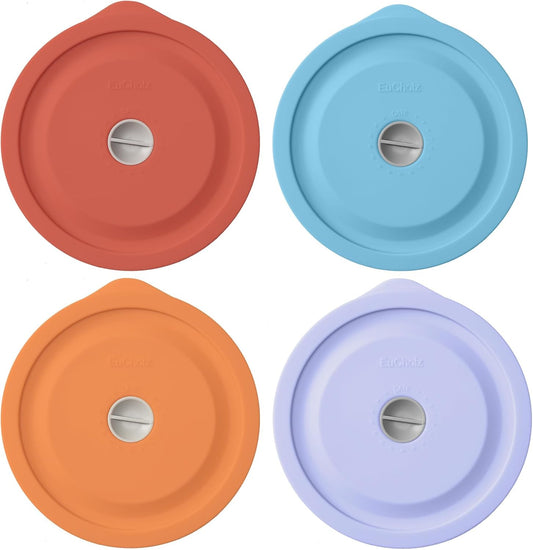 Replacement Lids for Pyrex 7200-PC 2 Cup, Silicone Round Storage Cover Lid for Anchor Hocking Glass Bowl 4 Pack with Date Mark