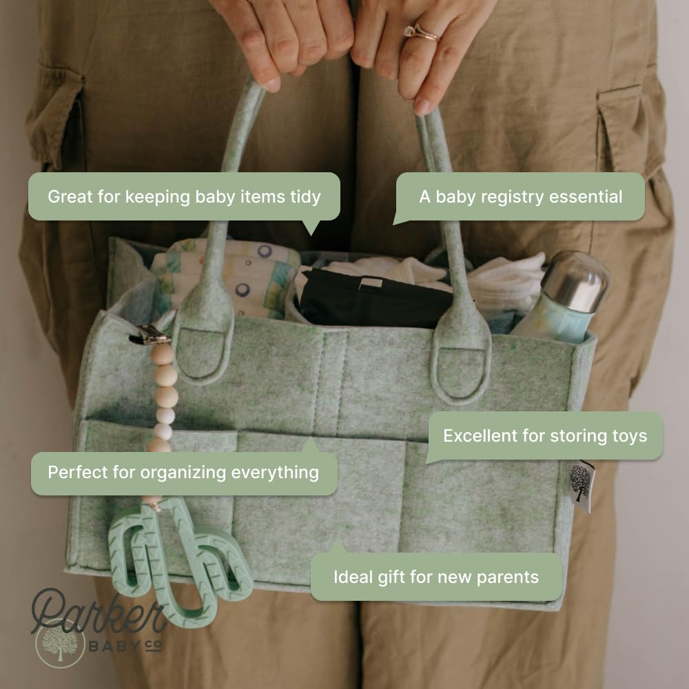 Parker Baby Diaper Caddy - Nursery Storage Bin and Car Organizer for Diapers and Baby Wipes - Sage Green, Large