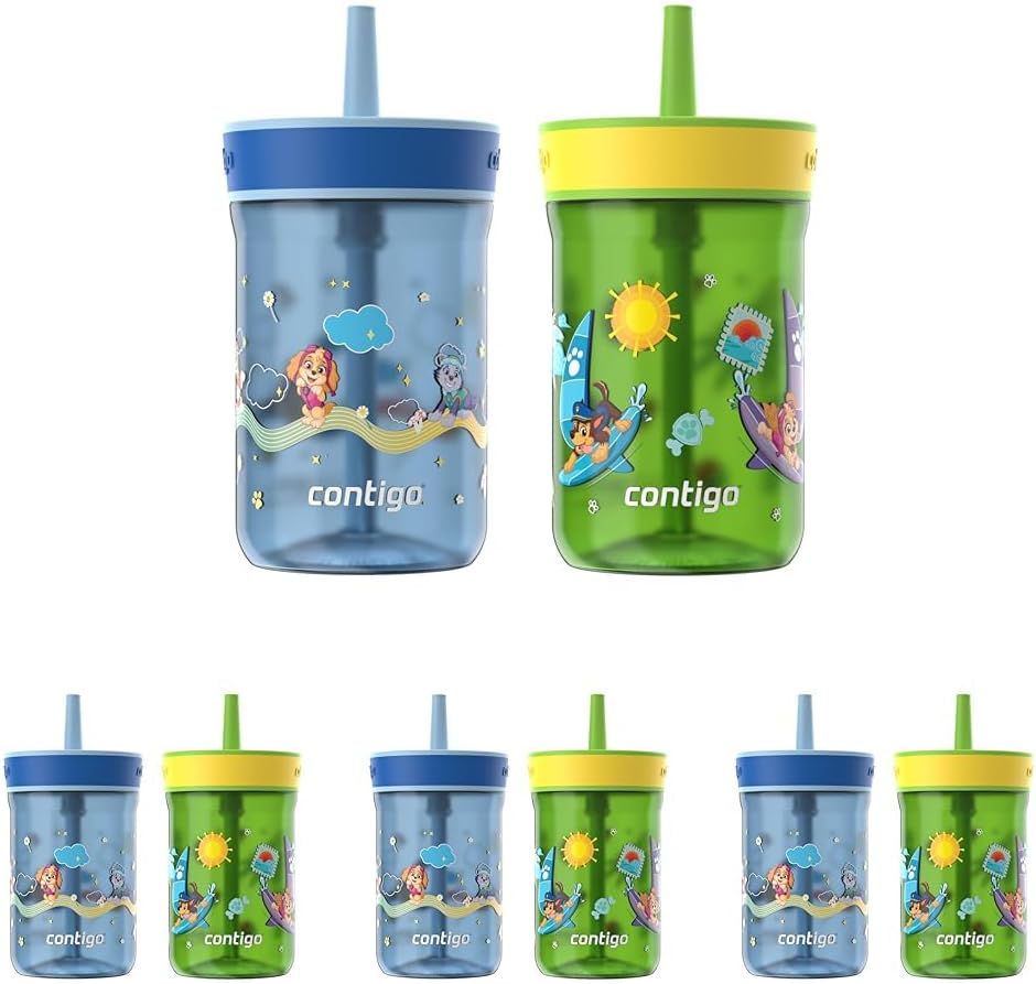 Contigo Leighton Tumbler with Straw, 14 oz, Cool Lime PAW Patrol (Color changing straw); Glacier PAW Patrol (Color changing body) (Pack of 8)