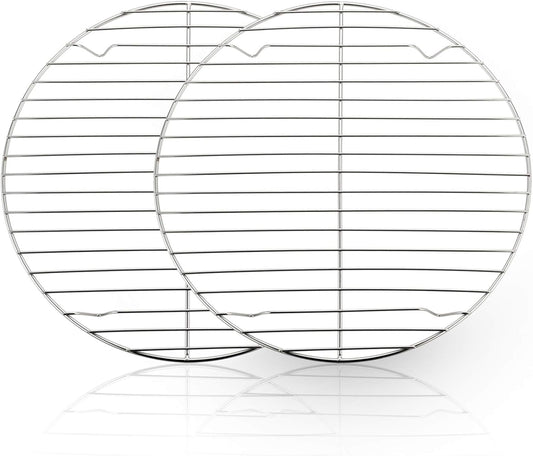 TeamFar Round Cooling Rack Set of 2, 10½ Inch Round Wire Baking Steaming Roasting Rack Set Stainless Steel, Healthy & Mirror Finish, Oven & Dishwasher Safe