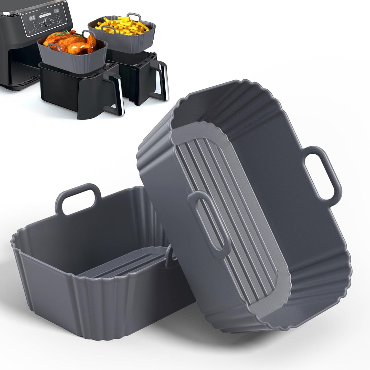 Silicone Air Fryer Liners 2 Pack, Reusable Compatible for Ninja Foodi DZ201, DZ401, DZ550, COSORI, Chefman, Instant, and 6-in-1 8-10QT Baskets