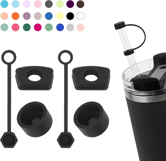 Silicone Spill Stopper Set Compatible with Stanley Cup 2.0 30oz & 40oz with Straw Cover (Set of 2, Black)