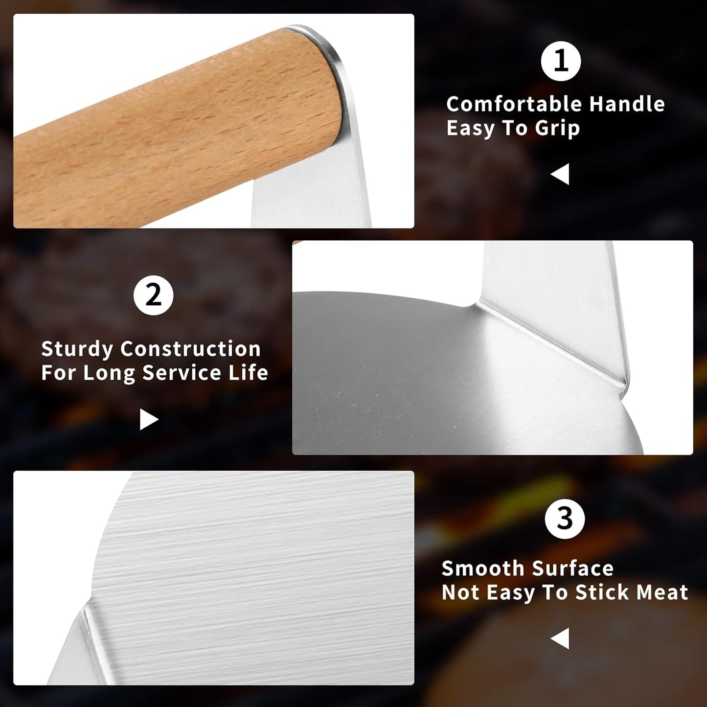 ALLTOP Smash Burger Press,Stainless Steel Non-Stick Hamburger Press Patty Maker for Flat Top Griddle,Grill,BBQ,Kitchen - Round Accessory (5.5” Wood Handle)