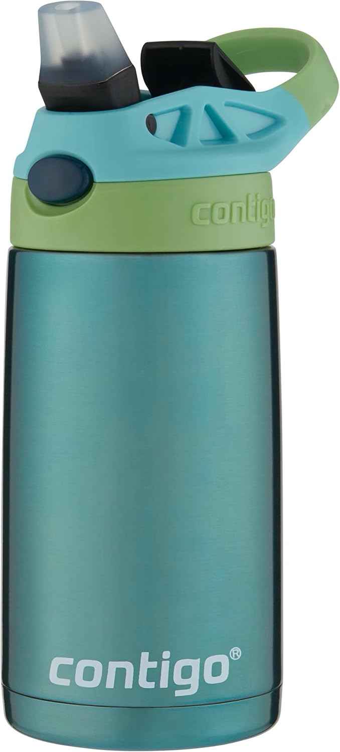 Contigo Kids Stainless Steel Water Bottle with Redesigned AUTOSPOUT Straw, 13oz, Green and Blue, Easy Clean, BPA Free