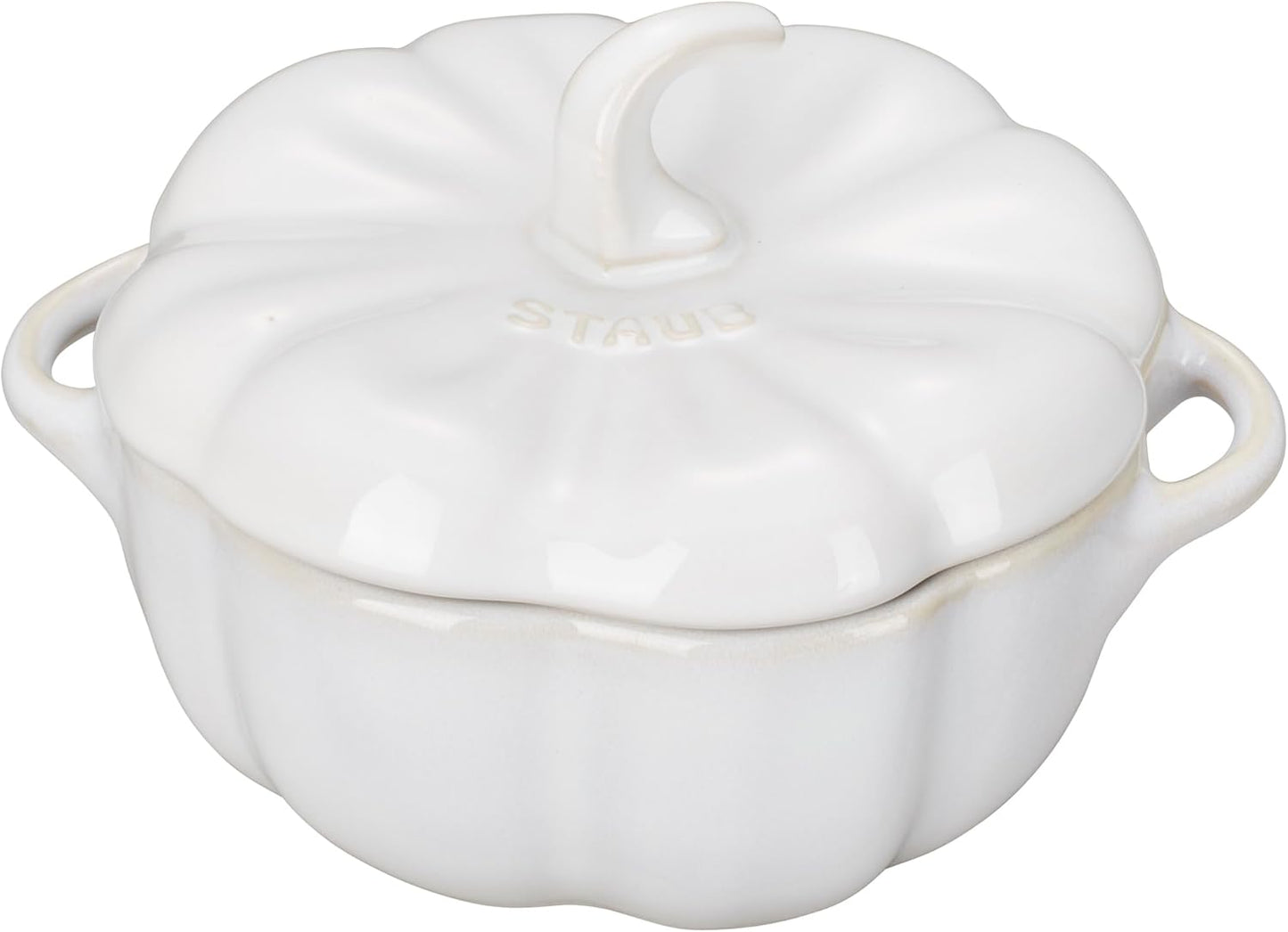 STAUB Ceramic 2-pc Petite Pumpkin Cocotte Set, 0.75-qt/24-oz, Rustic Ivory