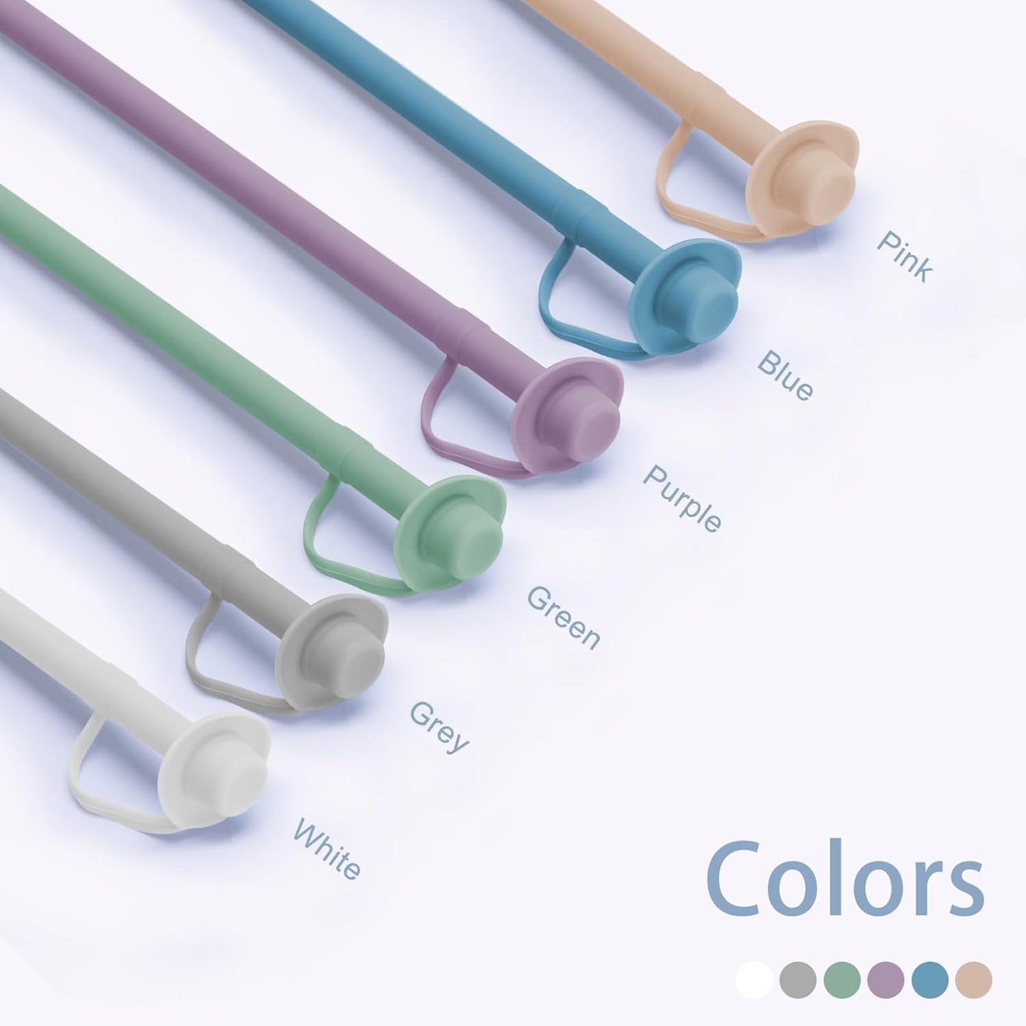 4 PCS Reusable 12 inch Long Silicone Straws with Cowboy Straws Cover Cap for Stanley Cup 40 oz 30 oz 20 oz, Stanley Tumbler Accessorie (White,Green,Purple,Blue)