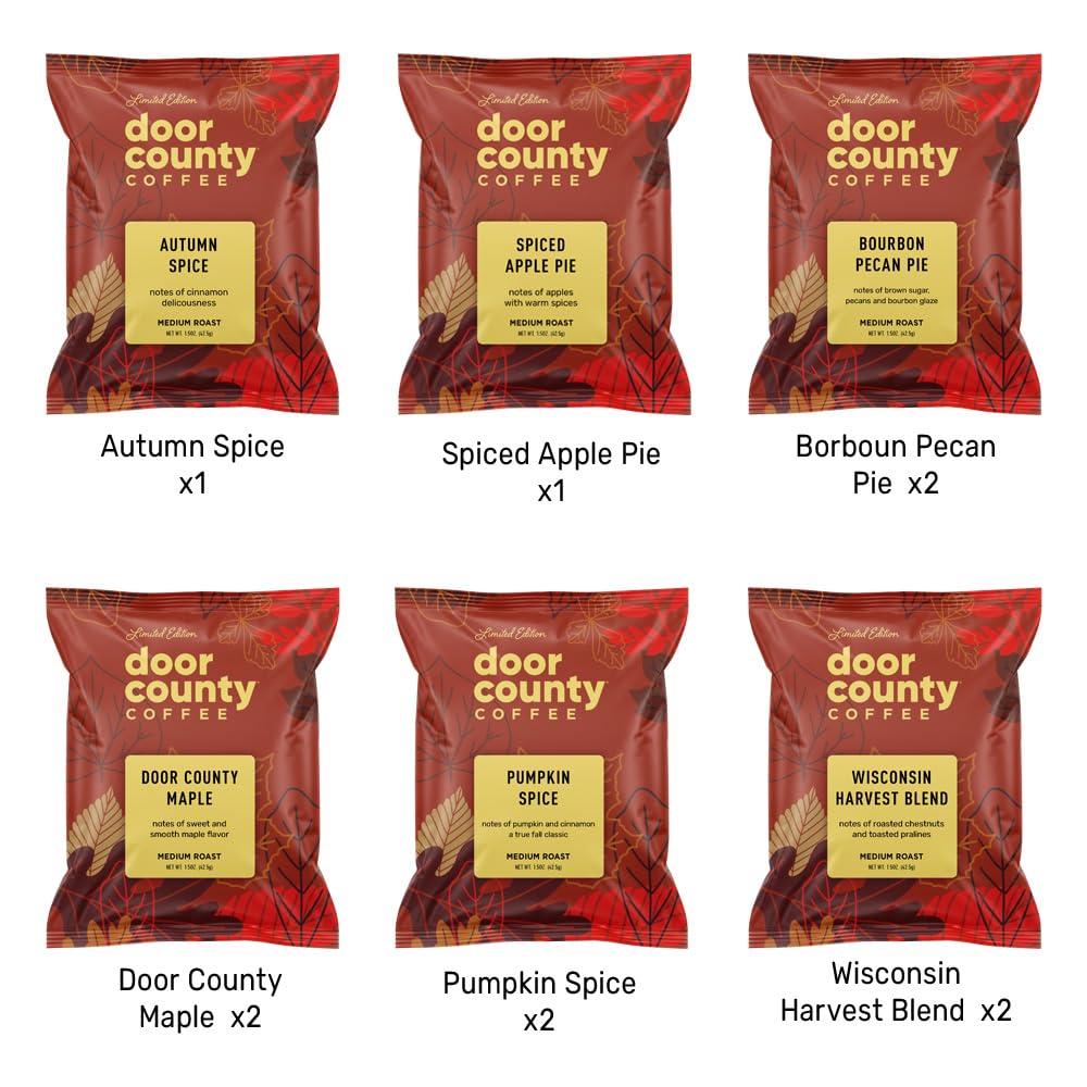 Gourmet Fall Flavored Coffee Sampler Pack - 10 Bags of Seasonal Flavored Coffees - Door County Coffee