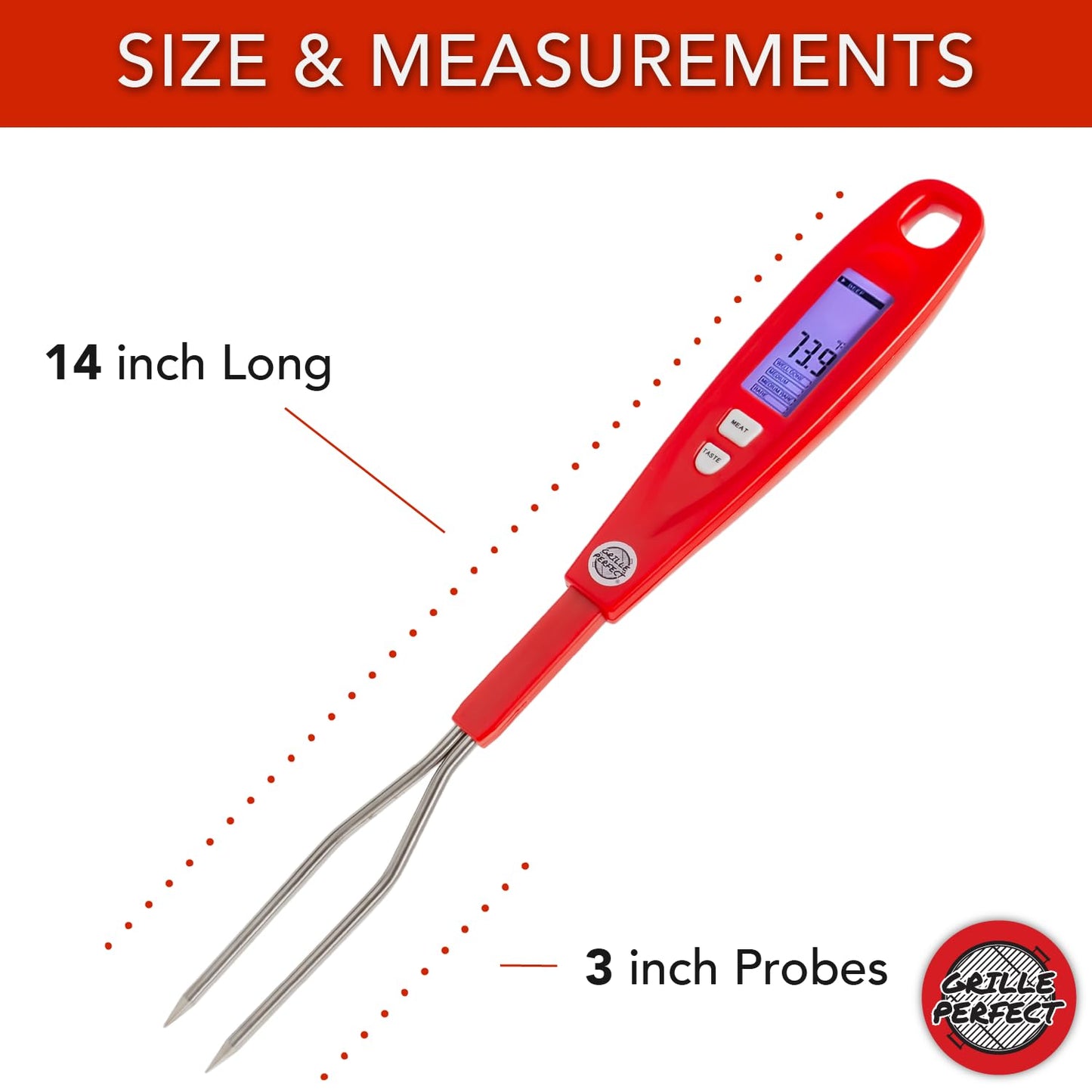 Digital Meat Thermometer Fork for Grilling & BBQ with Ready Alarm, Pro Temp Points for Quick Accurate Temperature on Steak, Pork, Chicken & Hot Grilled Food on Patio or Outside Kitchen