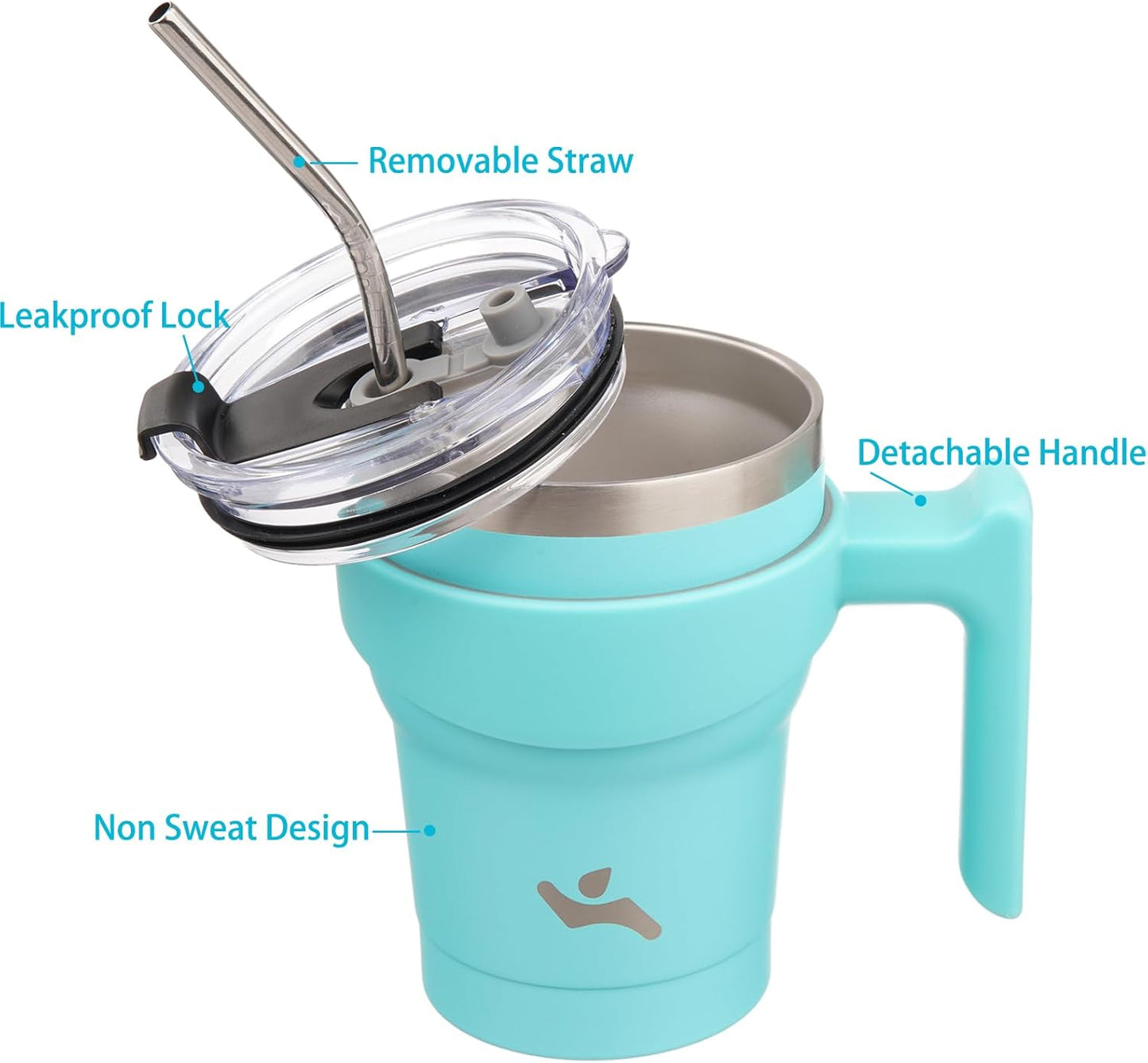 10 oz Tumbler with Handle and 2 Straw 2 Lid, Insulated Water Bottle Stainless Steel Vacuum Cup Reusable Travel Mug,Turquoise