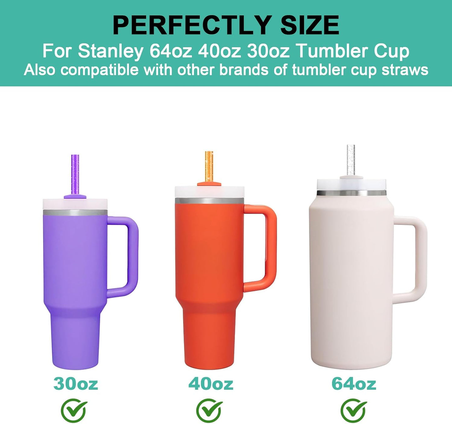 12 PCS Replacement Straws for Stanley|Owala|Simple Modern 40oz 30oz Tumbler, Reusable Color Drinking Straws with Cleaning Brush for Stanley Cup Accessorie，BPA Free, Dishwasher Safe