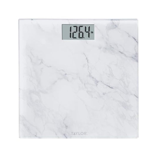 Taylor Digital Glass Marble Bathroom Scale, Scale for Body Weight, Highly Accurate Digital Bathroom Weighing Machine, Battery Powered, FSA HSA Eligible, Measures Weight up to 400 lb Capacity, White