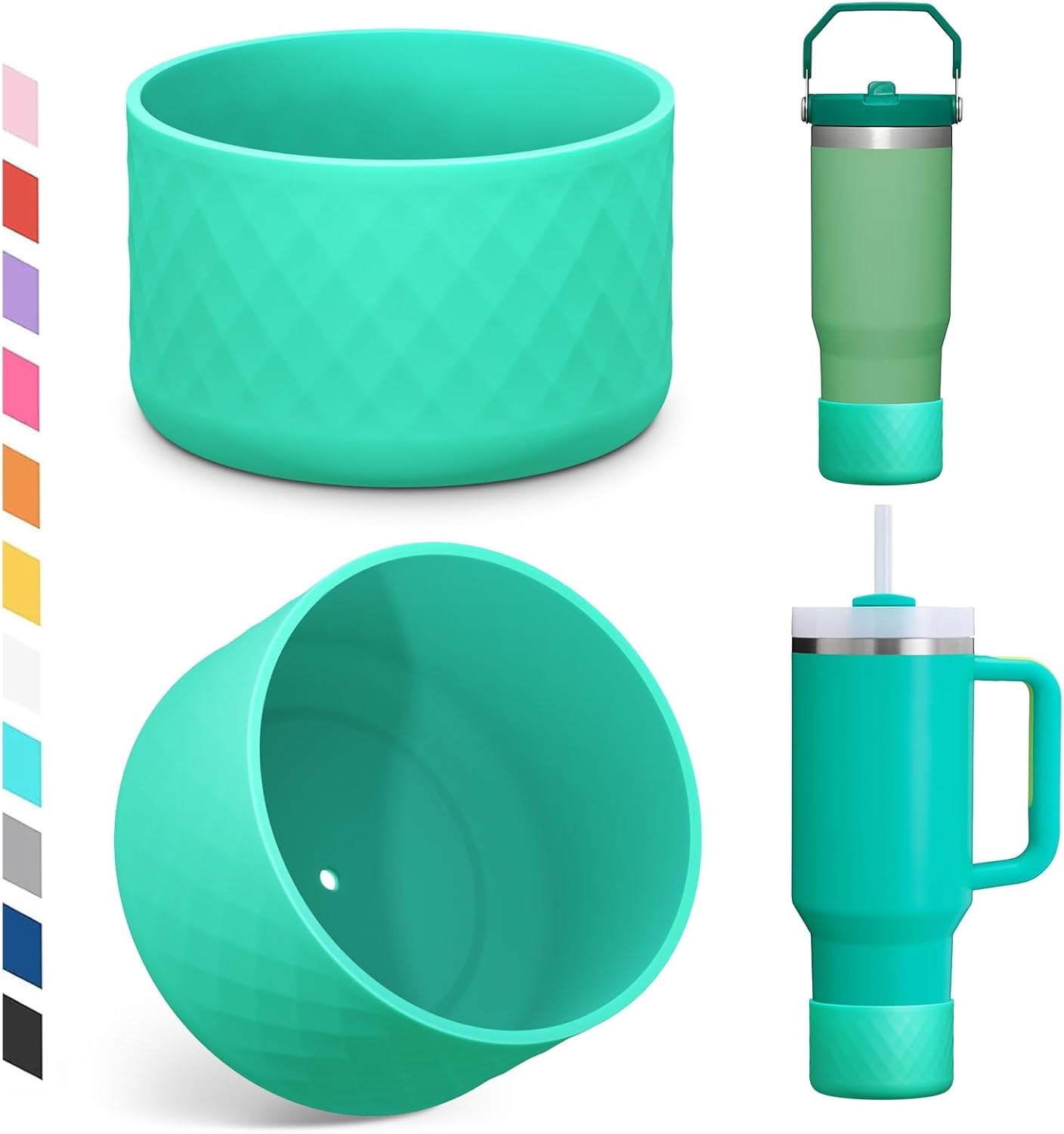 Upgrade 2PCS Protective Silicone Boot Bumper for Stanley Quencher Adventure 40oz 30oz IceFlow 20oz 30oz Tumbler, Water Bottle Bottom Sleeve Cover Accessories for Stanley Mug Cup(Cyan)