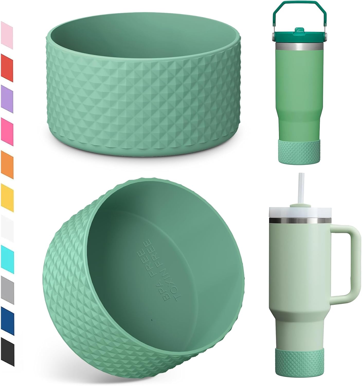 Upgrade 2PCS Protective Silicone Boot Bumper for Stanley Quencher Adventure 40oz 30oz 20oz Tumbler, Water Bottle Bottom Sleeve Cover Accessories for Stanley Mug Cup(Gray Green)