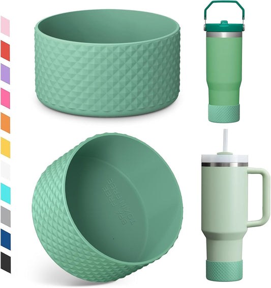 Upgrade 2PCS Protective Silicone Boot Bumper for Stanley Quencher Adventure 40oz 30oz 20oz Tumbler, Water Bottle Bottom Sleeve Cover Accessories for Stanley Mug Cup(Gray Green)