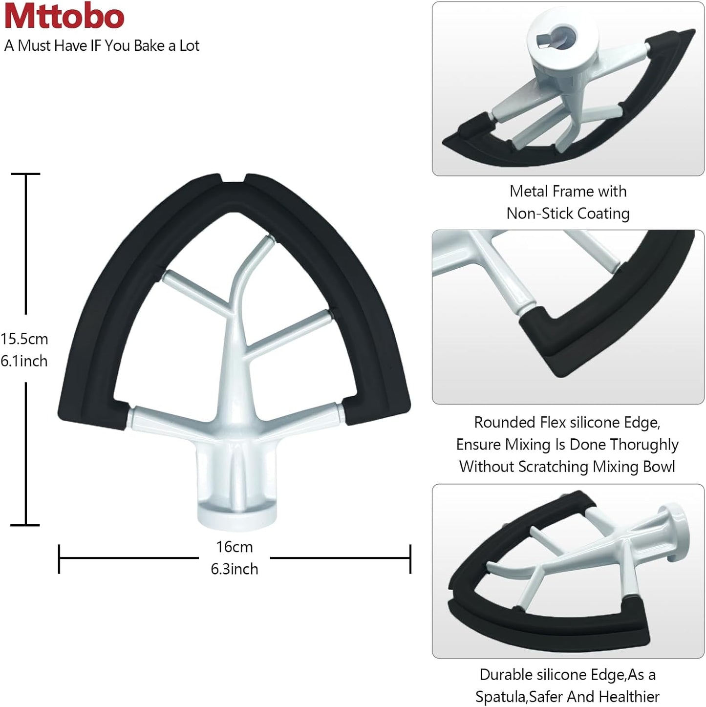 Flex Edge Beater for KitchenAid 4.5/5 QT Tilt Head Stand Mixer Fits 4.5-5 Quart Bowls,With Silicone Edges For Kitchen Aid Accessories and Attachments,Black