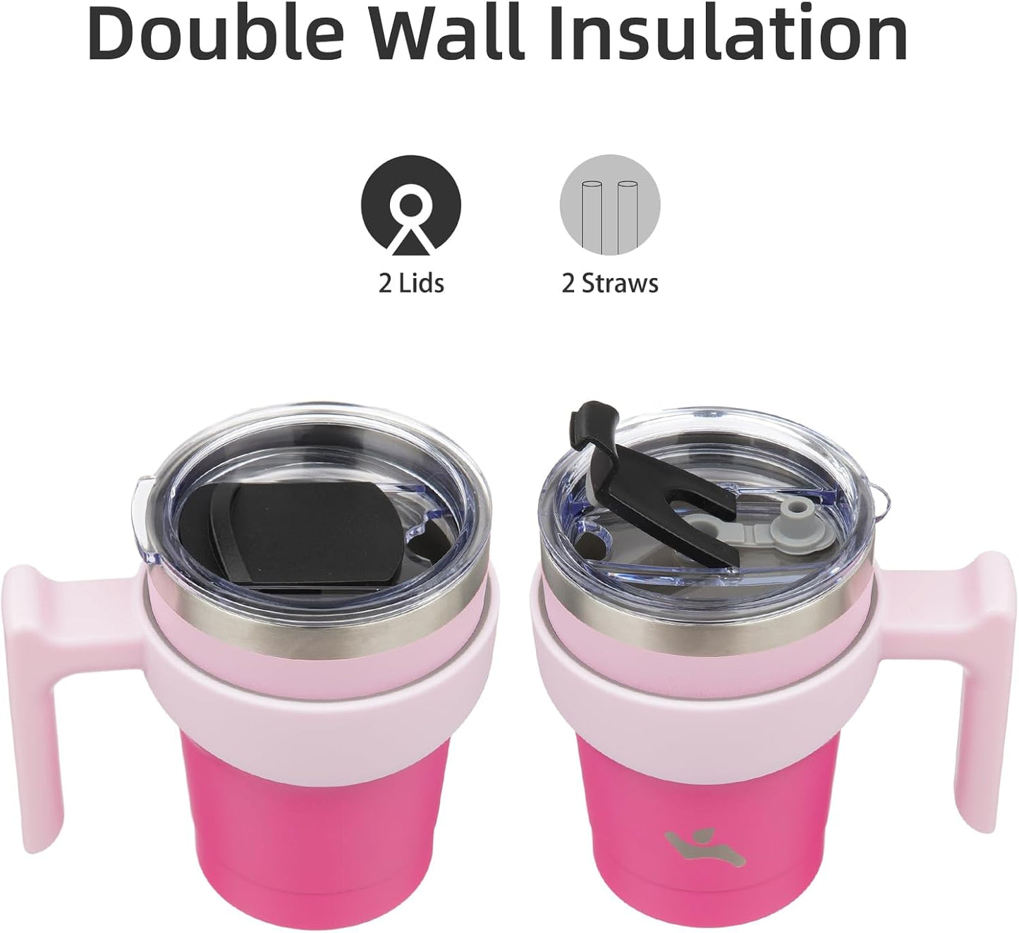 10 oz Tumbler with Handle and 2 Straw 2 Lid, Insulated Water Bottle Stainless Steel Vacuum Cup Reusable Travel Mug, Cherry