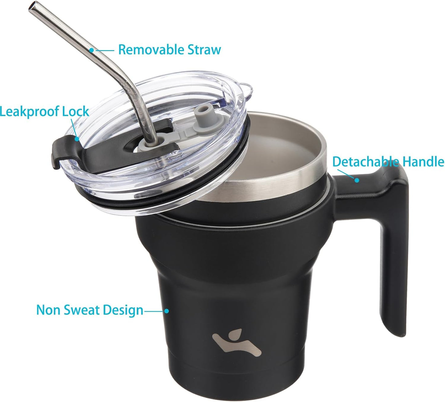 10 oz Tumbler with Handle and 2 Straw 2 Lid, Insulated Water Bottle Stainless Steel Vacuum Cup Reusable Travel Mug,Black